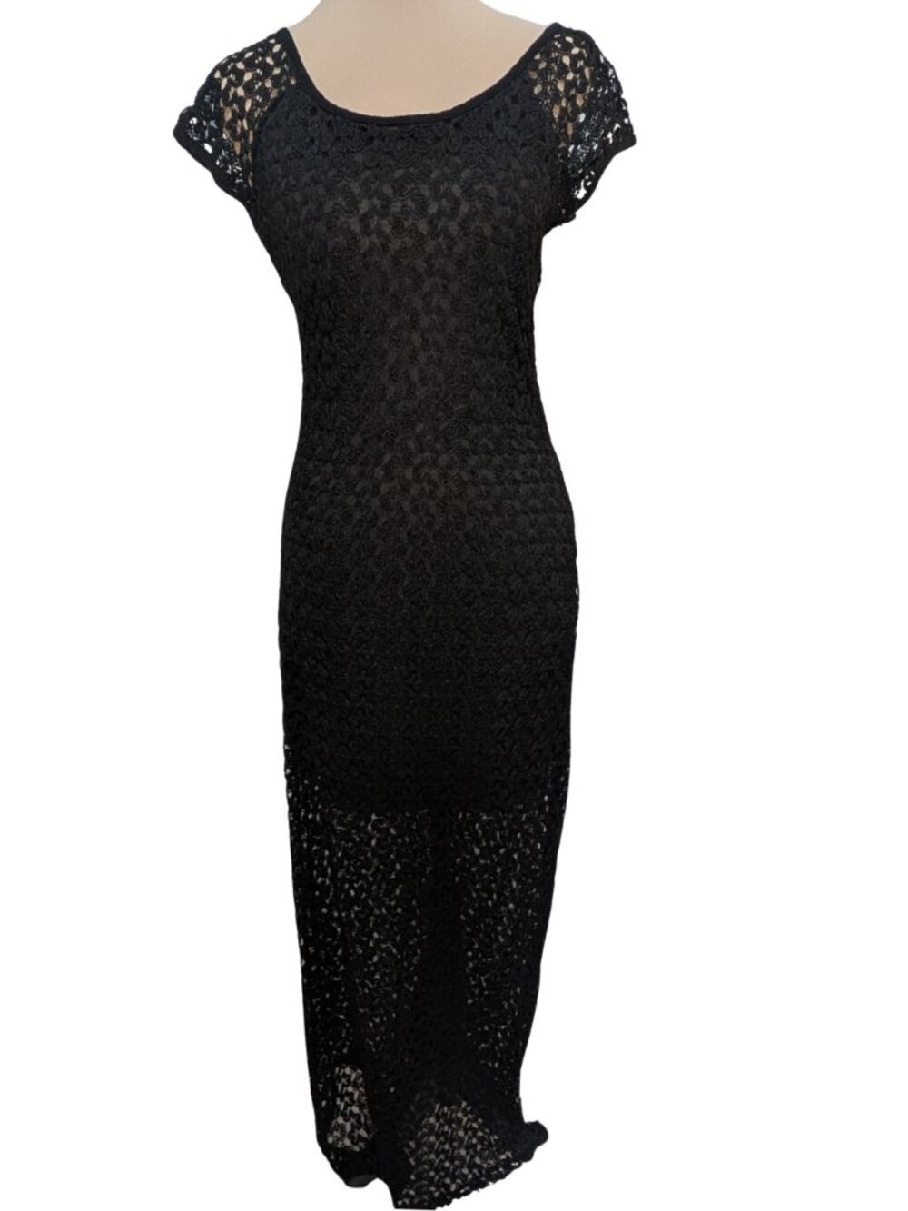 Black Crochet Open Back Crisscross Maxi Dress